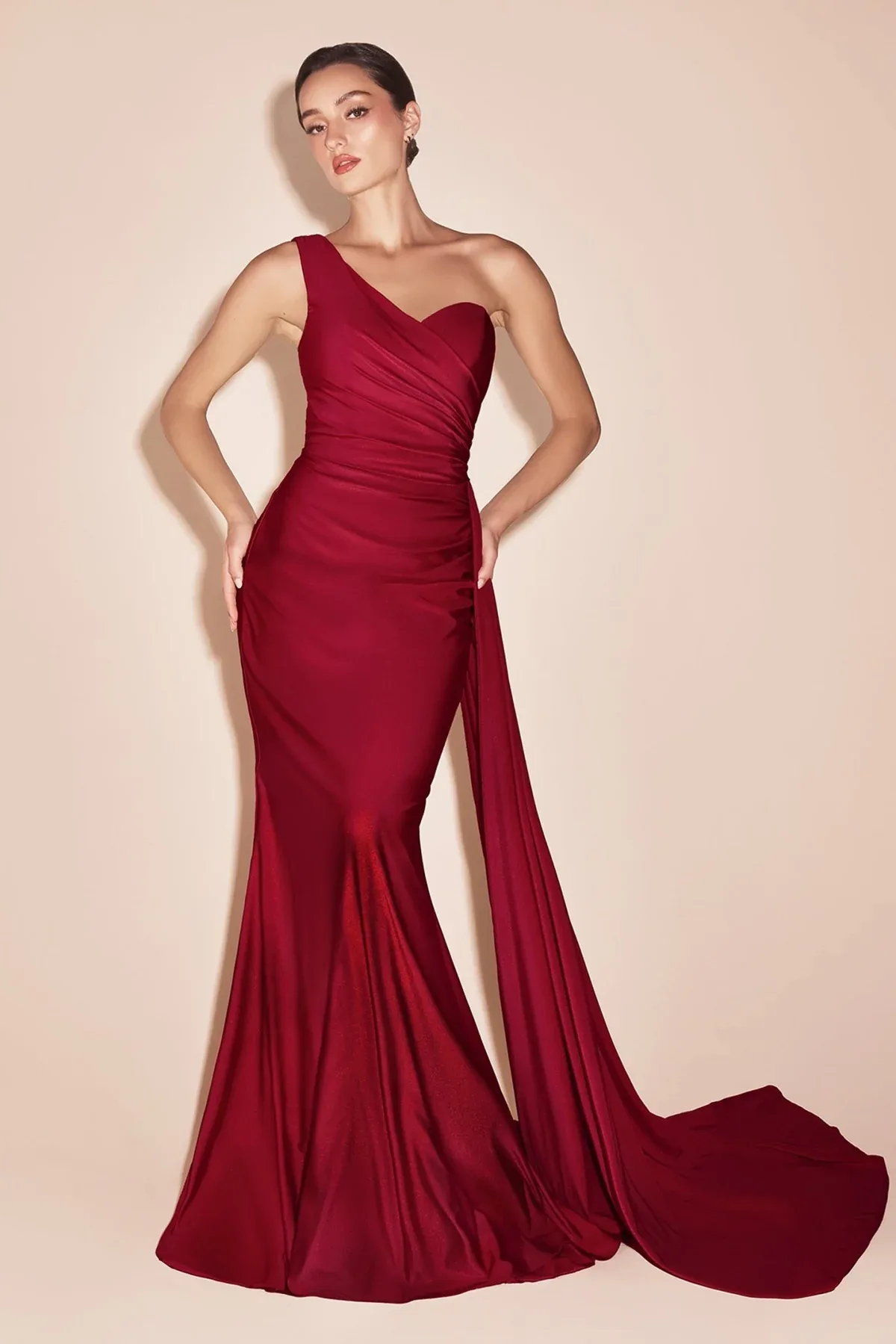 VESTIDO  SIRENA LICRA AUN HOMBRO TINTO  MOD. PT004
