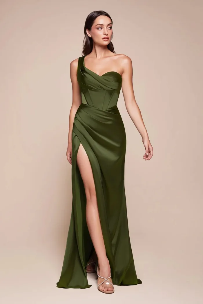 VESTIDO VERDE OLIVO SATINADO 7448