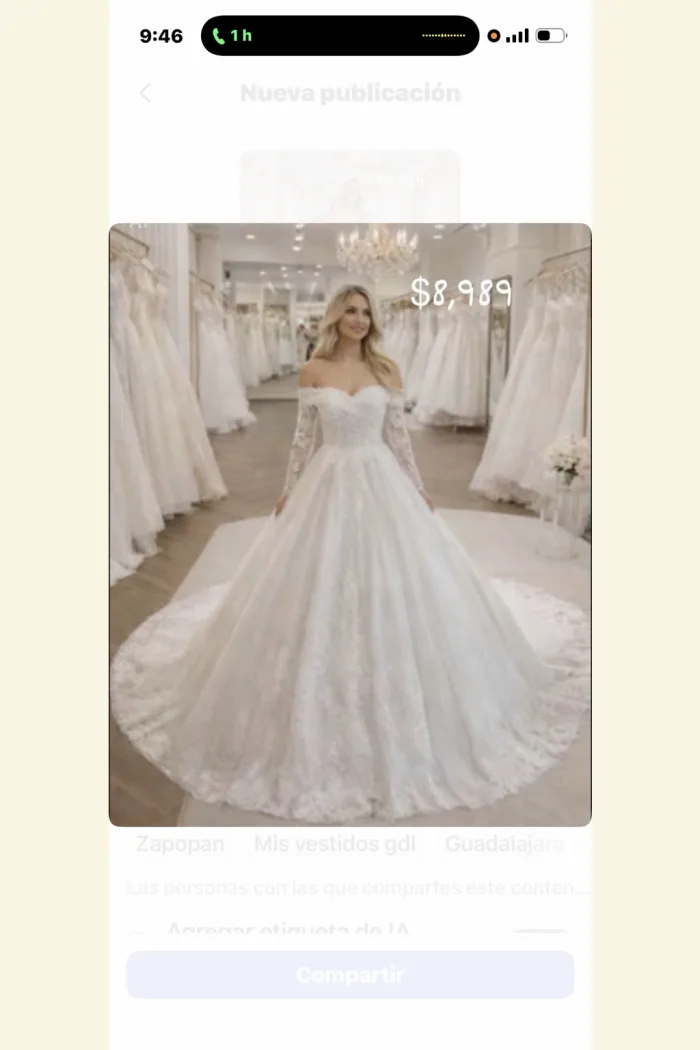 Espectacular, vestido de novia, sin hombros con manga larga En corte princesa