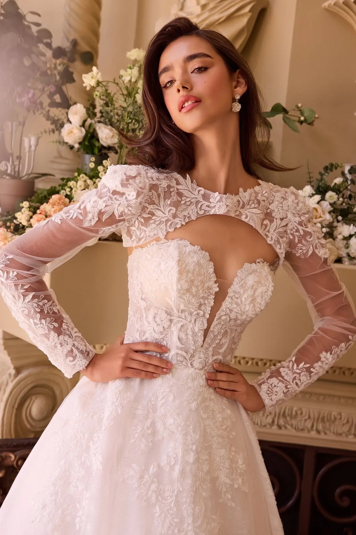 VESTIDO DE NOVIA MANGA DESMONTABLES CORTE PRINCESA BORDADO MOD. WL037