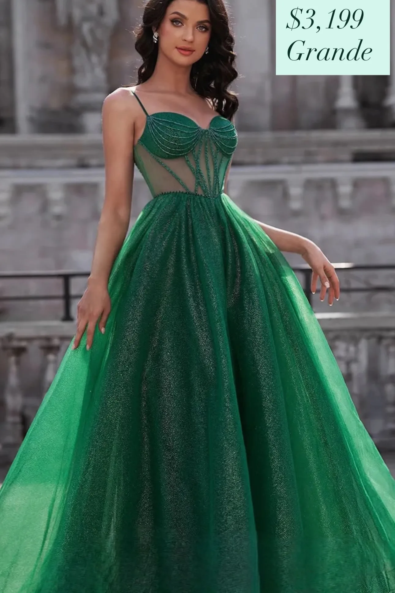 Vestido Verde , Esmeralda con purpurina, vista 3