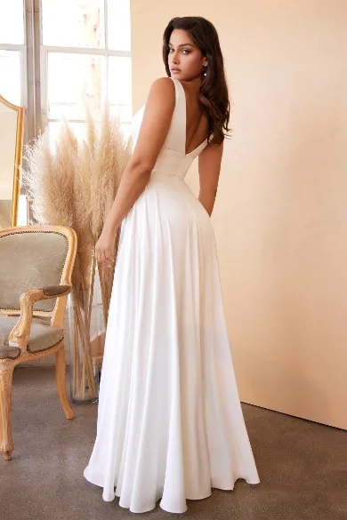 VESTIDO NOVIA CIVIL ESCOTE EN V SATINANDO PIERNA ABIERTA MOD.7469w, vista 3