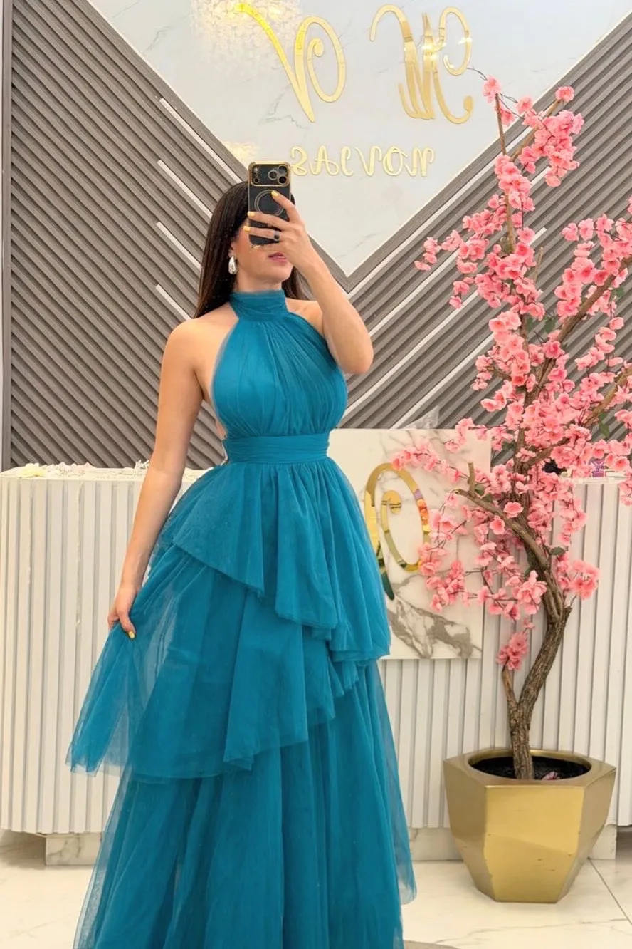 VESTIDO COLOR AZUL CON ESCOTE EN LA ESPALDA, vista 2