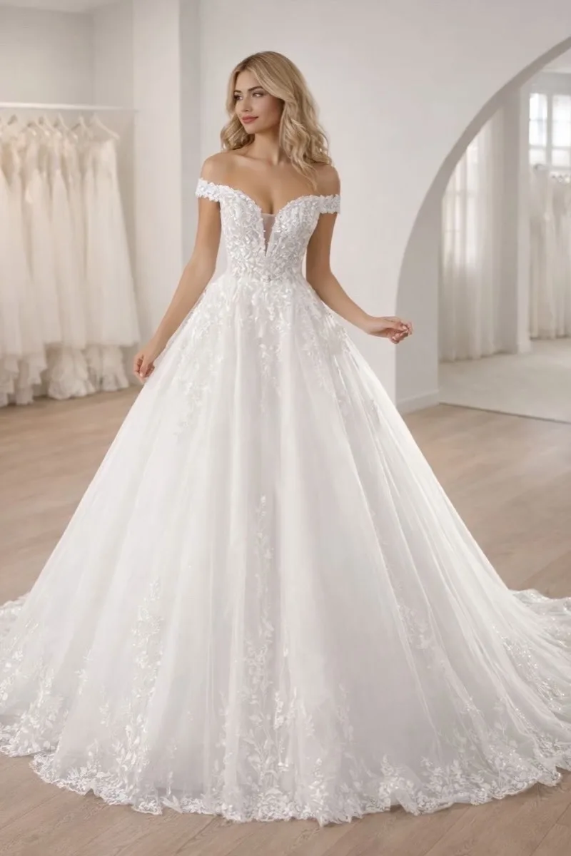 Vestido de novia , princesa , en v con mangas caídas