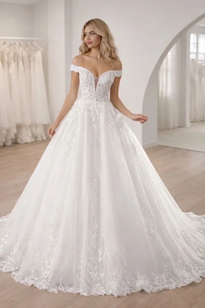 Vestido de novia , princesa , en v con mangas caídas