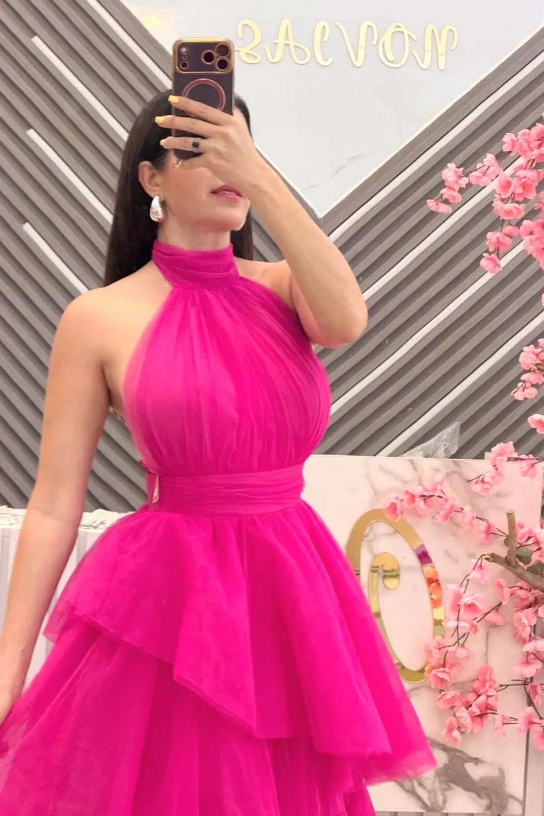 VESTIDO COLOR FIUSHA DE TUL, HALTER, vista 2
