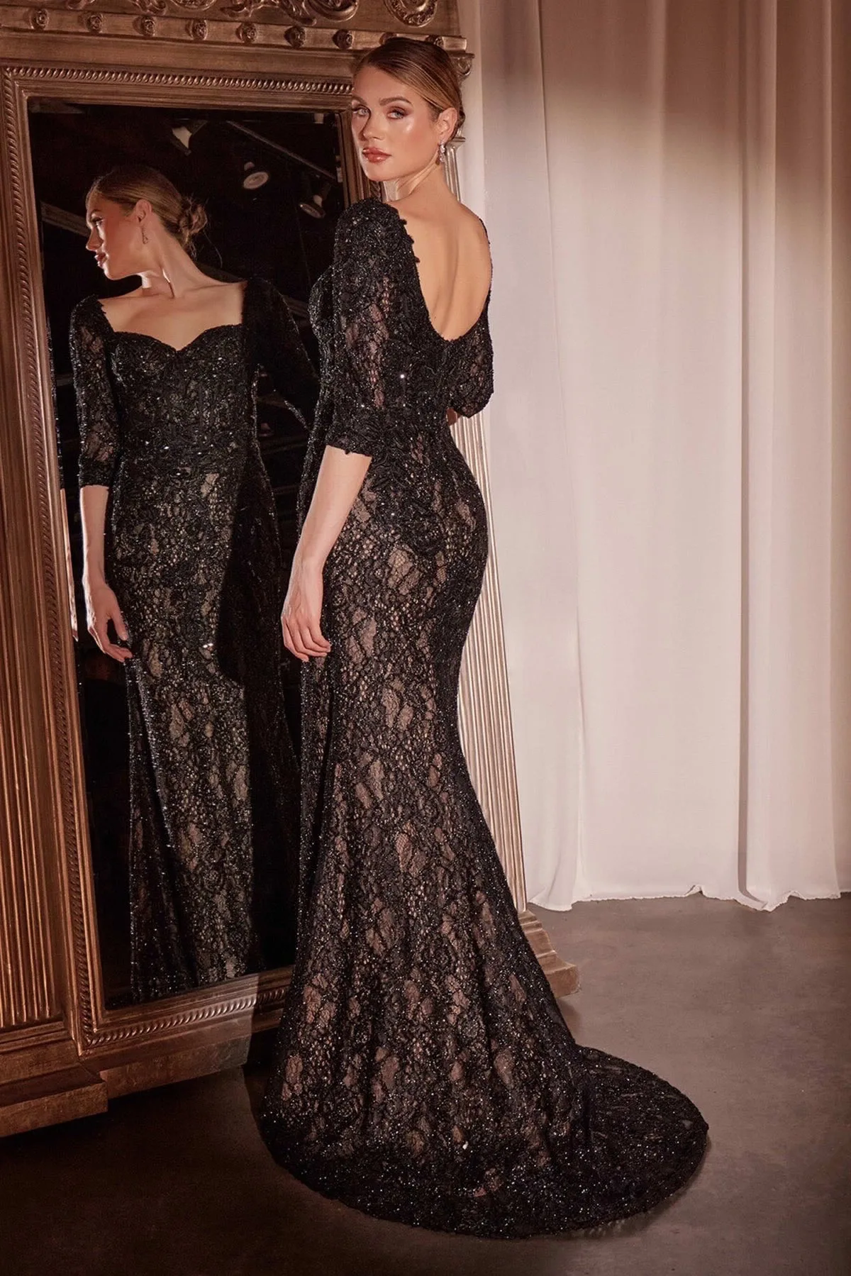 VESTIDO FIESTA NEGRO MANGA TRES CUARTOS CUADA TUL DESMONTABLE, vista 3