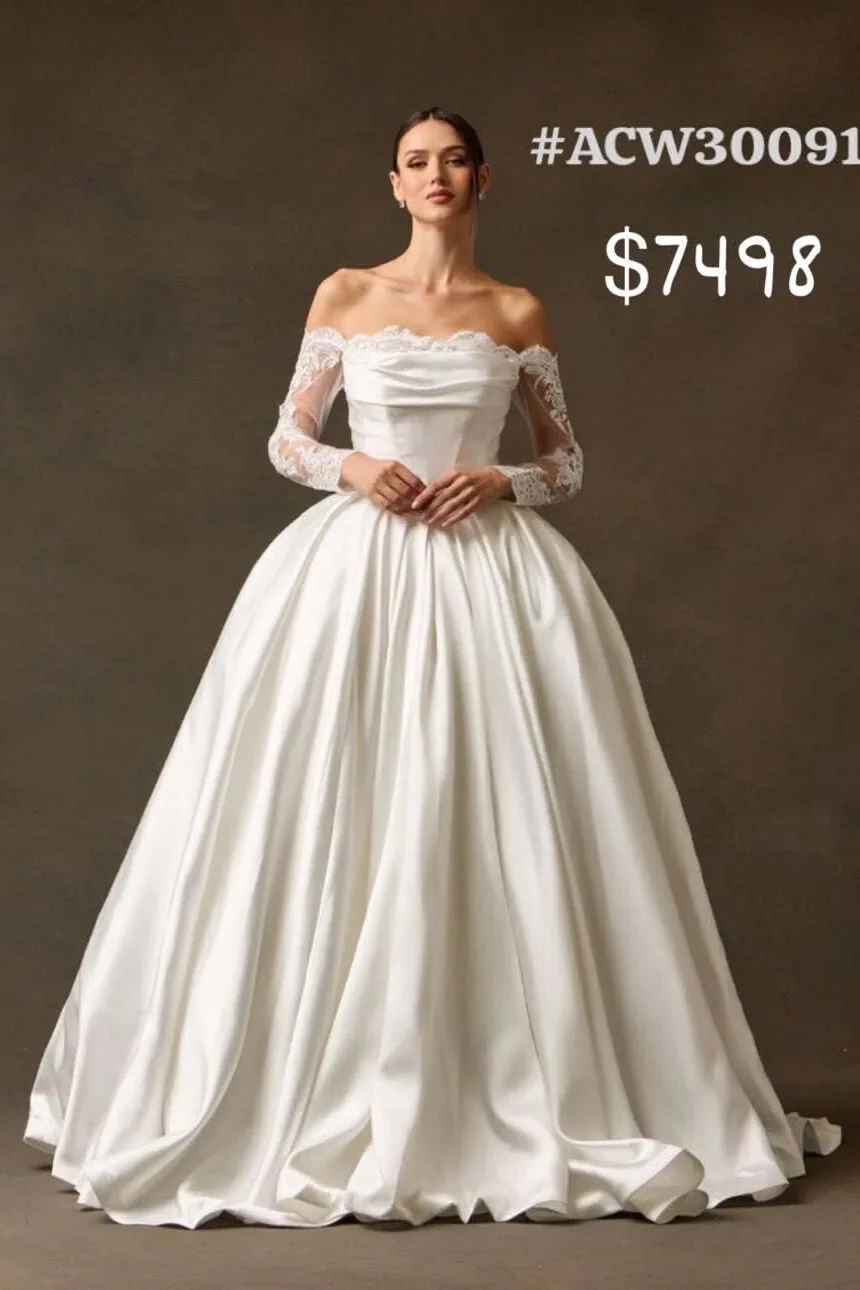 VESTIDO DE NOVIA CORTE PRINCESA DE RAZO CON MANGAS ACW30091