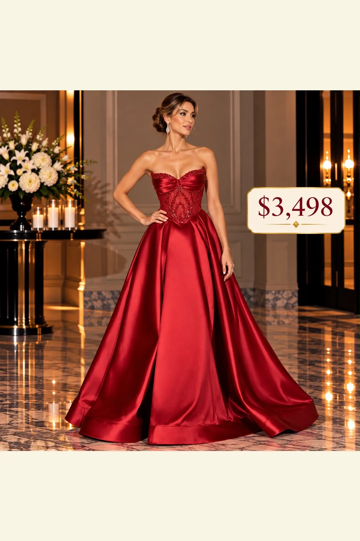 VESTIDO DE GALA ROJO STRAPLES