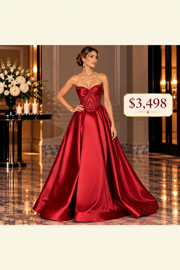 VESTIDO DE GALA ROJO STRAPLES