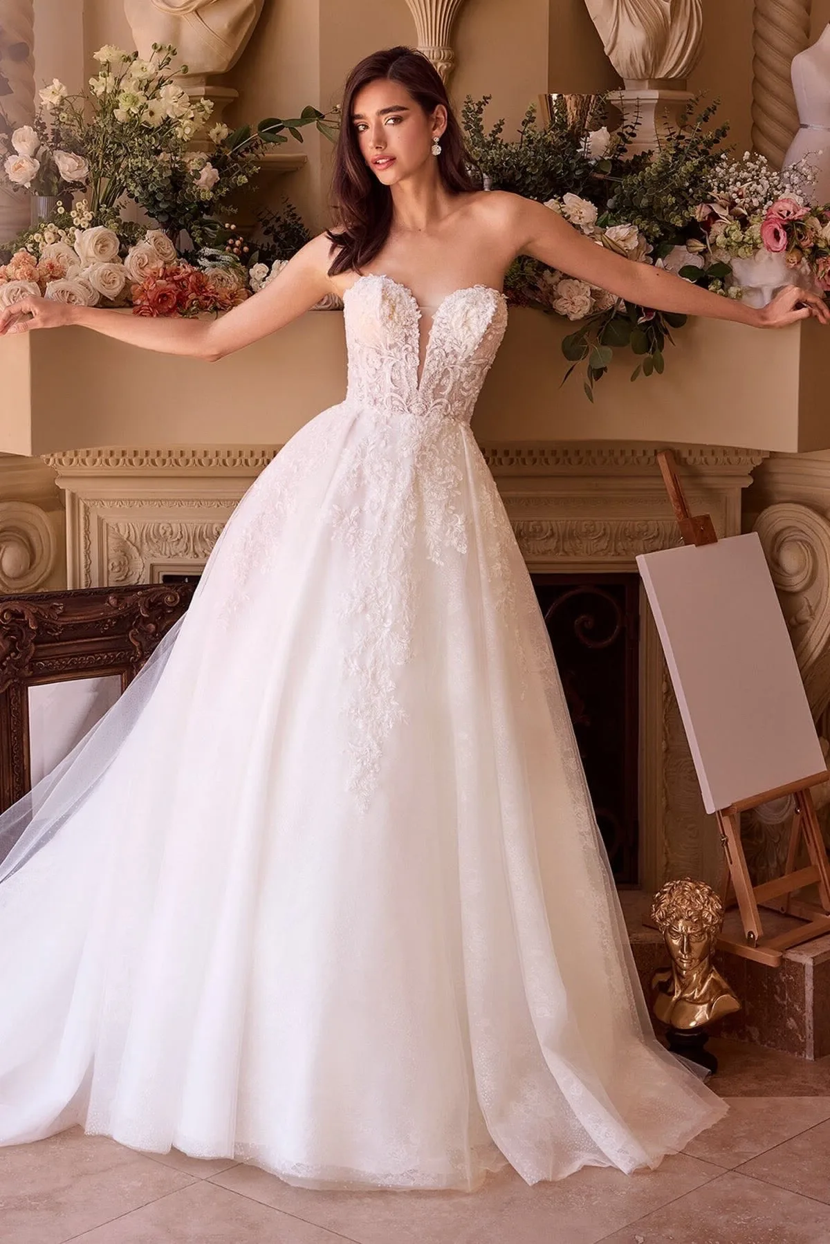 VESTIDO DE NOVIA MANGA DESMONTABLES CORTE PRINCESA BORDADO MOD. WL037, vista 2