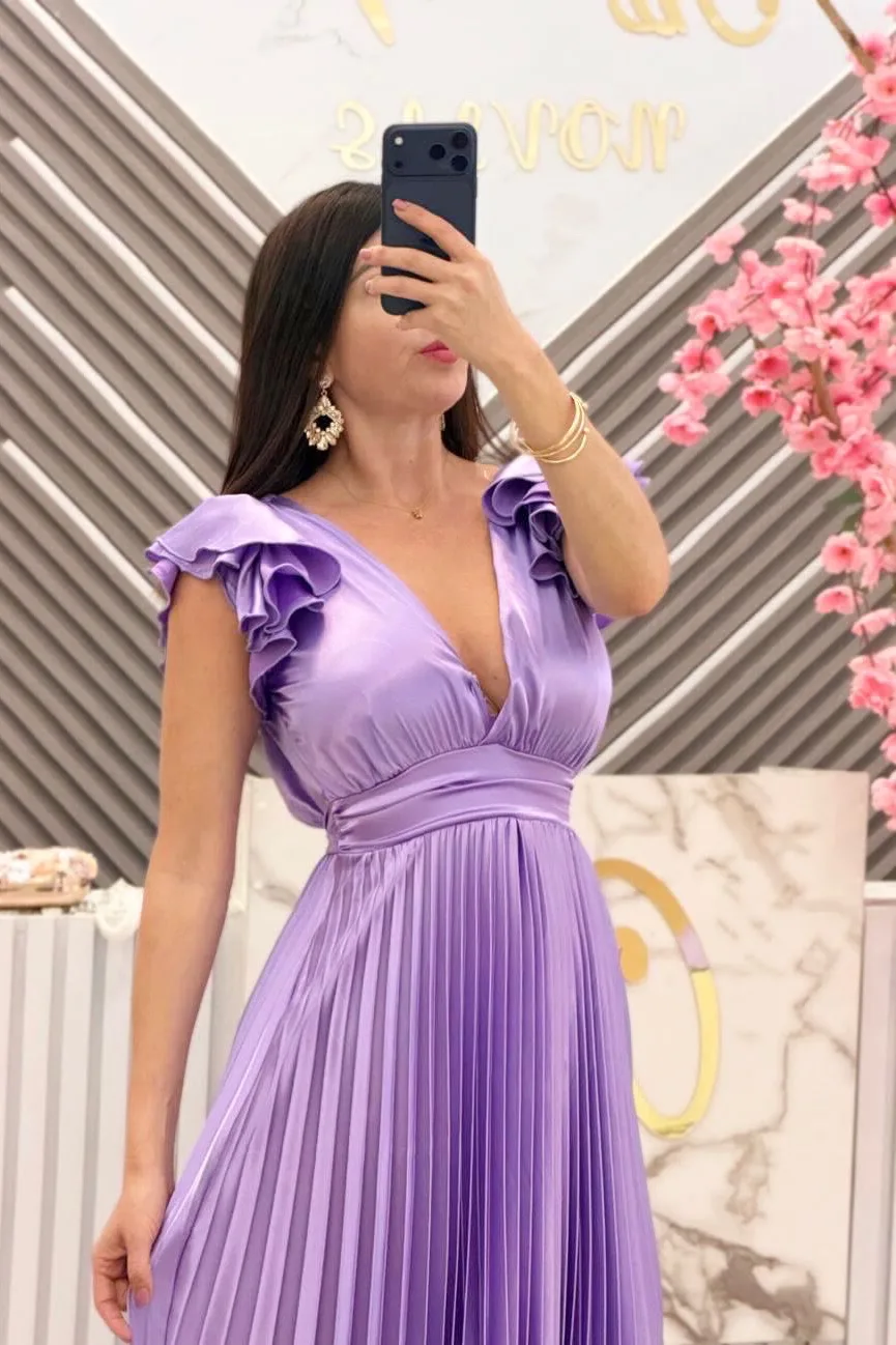 VESTIDO LILA PLIZADO, vista 2