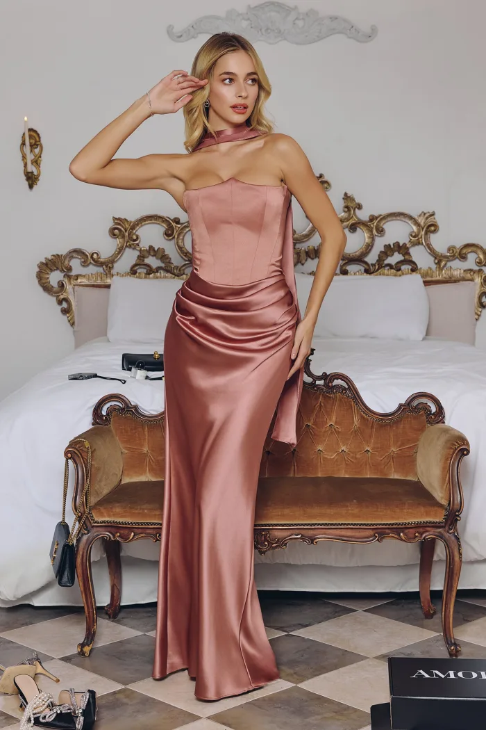 VESTIDO  STRAPLE  ROSE GOLD CORSET