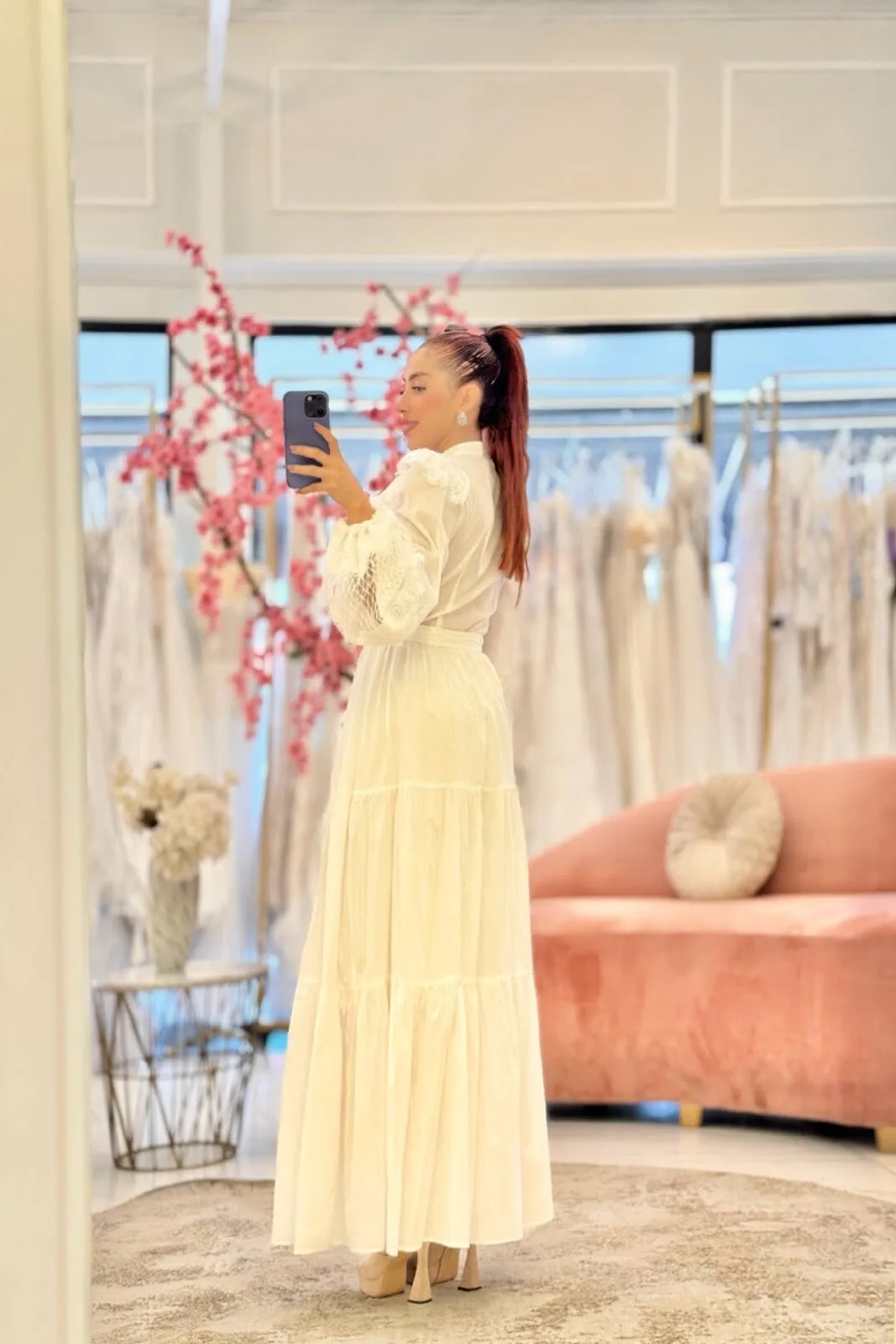 VESTIDO MIDI BLANCI MANGA LARGA OLANES CUELLO ALTO BOTONES, vista 2