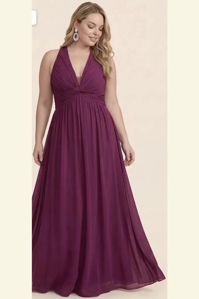VESTIDO COLOR UVA HALTER TALLA EXTRA
