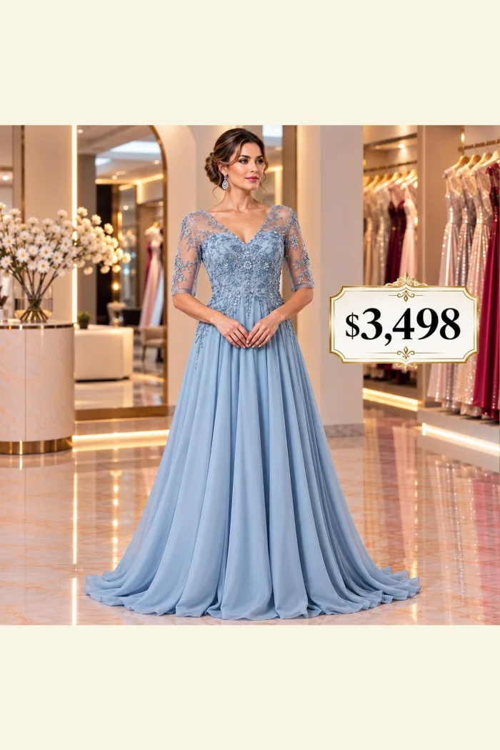 VESTIDO CORTE A CON PEDRERÍA Y TRANSPARENCIA