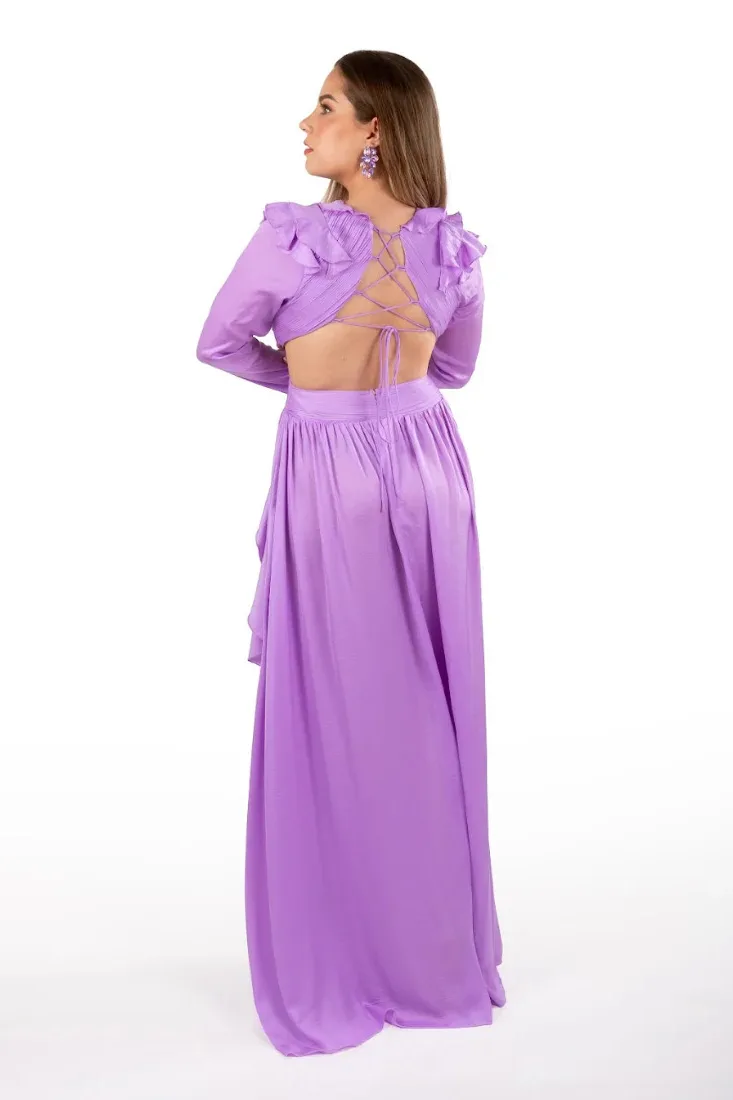 Vestido lila con mangas, vista 2