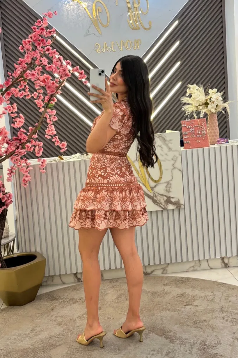 VESTIDO MIDI ROSA ENCAJE MANG CORTA, vista 2
