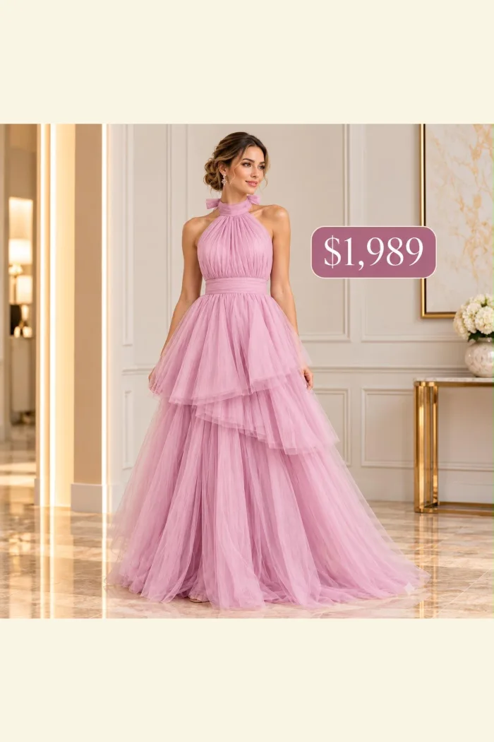 VESTIDO ROSA PALO TUL HALTER HOLANES