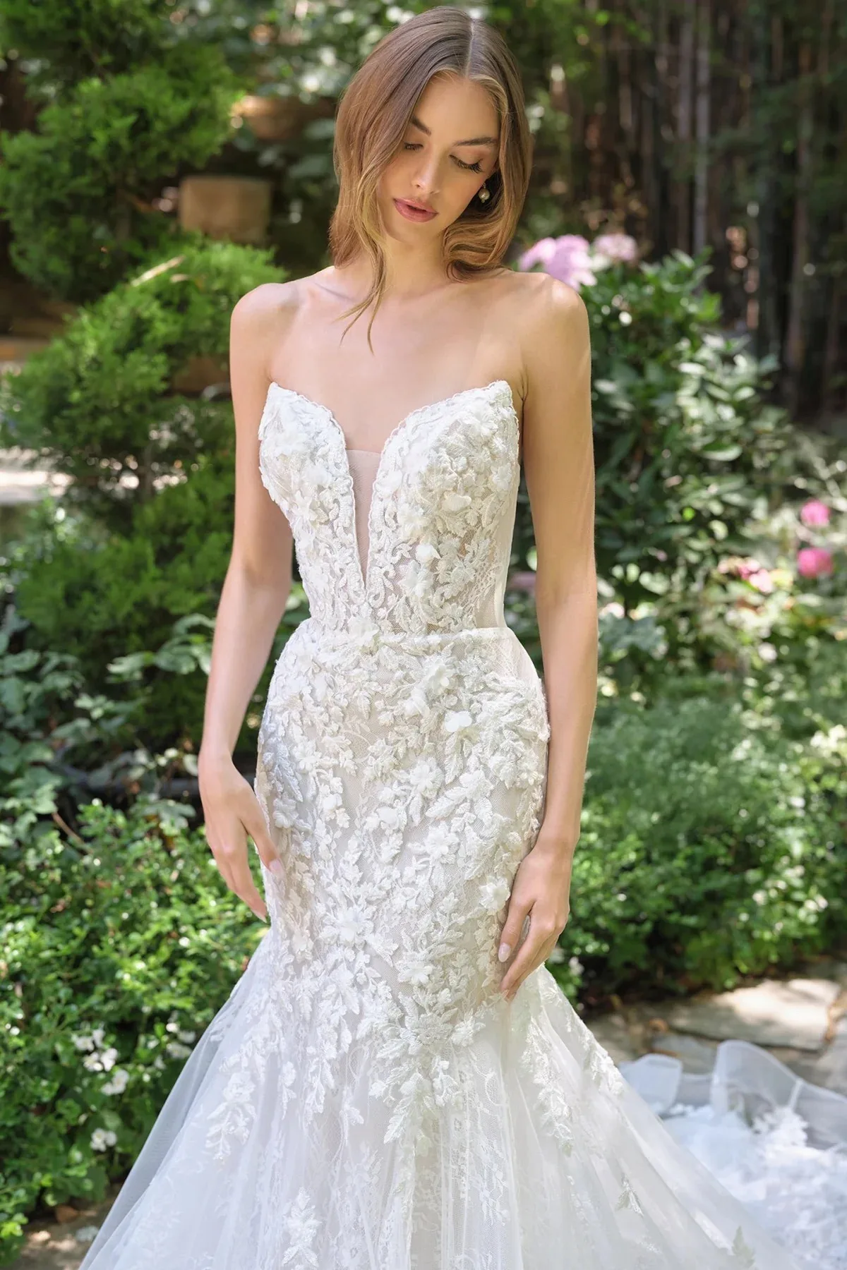 Vestido de novia blanco con encaje WL088, vista 2