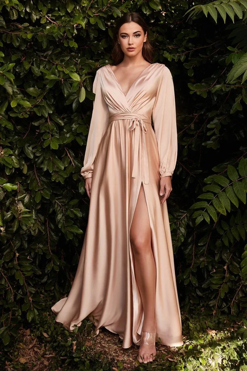 VESTIDO FIESTA SATINADO MANGA LARGA PIERNA ABIERTA MAUVE, vista 2