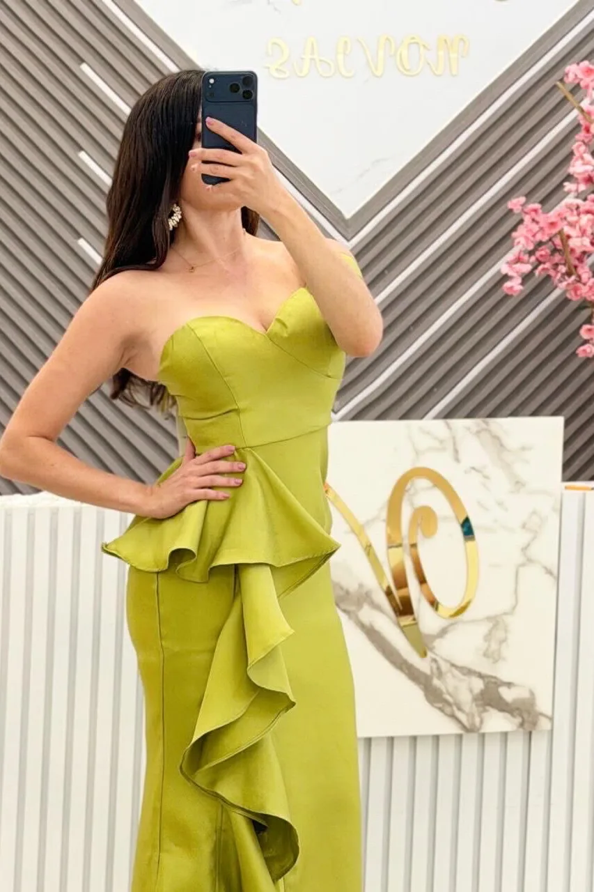 VESTIDO VERDE CON OLANES EN LA PIERNA, vista 2