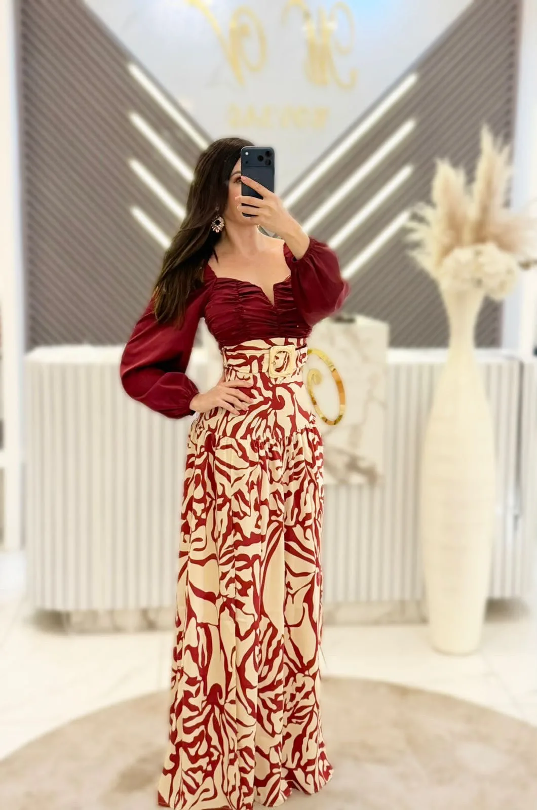 VESTIDO TINTO CON MANGAS Y FALDA ESTAMPADA, vista 2