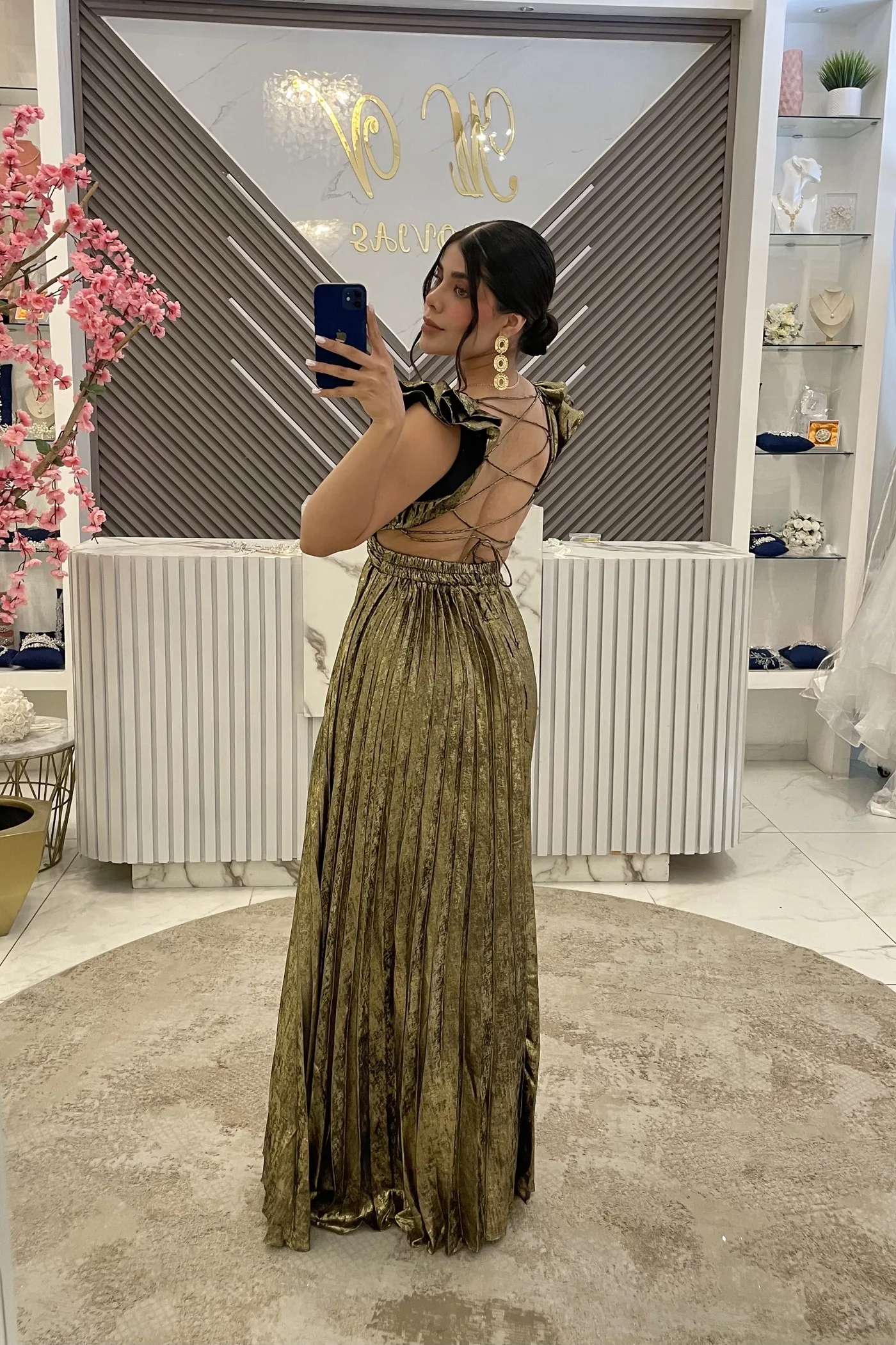 Vestido oro cruzado espalda, vista 2