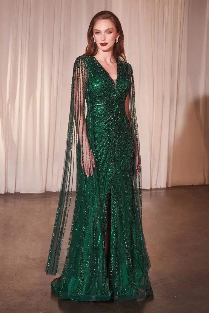 VESTIDO VERDE ESMERALDA CON PEDRERÍA CD0239