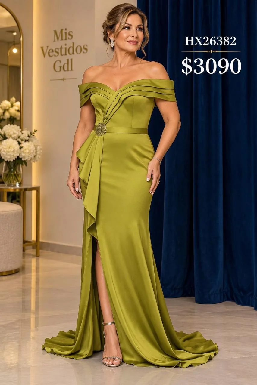 VESTIDO VERDE OLIVO SATINADO HX26382
