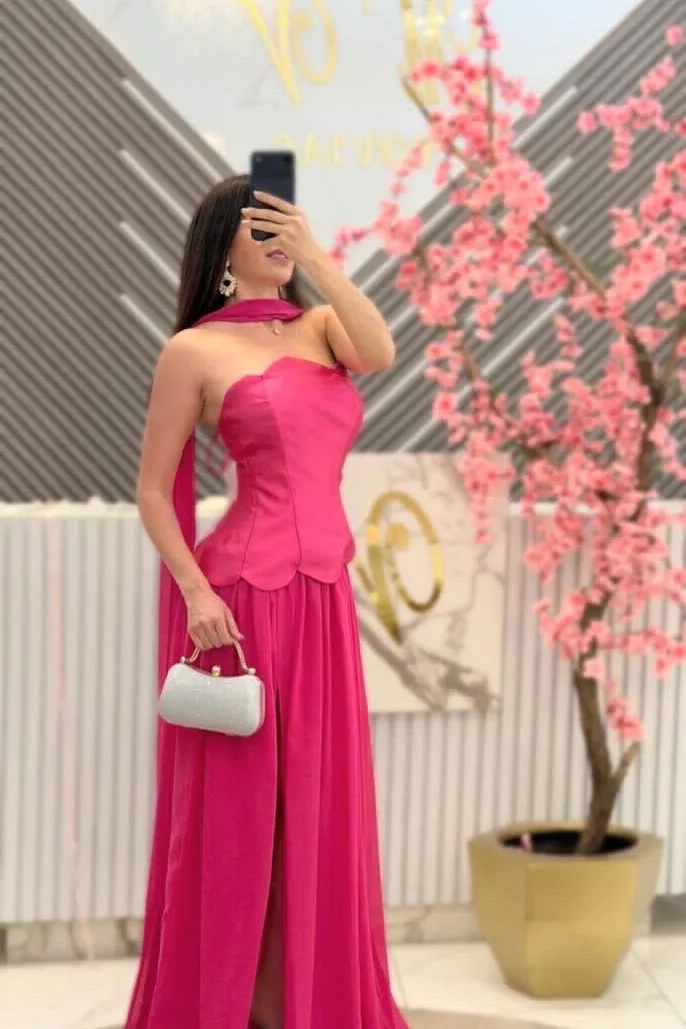 VESTIDO COLOR FIUSHA STRAPLE EN CORTE A
