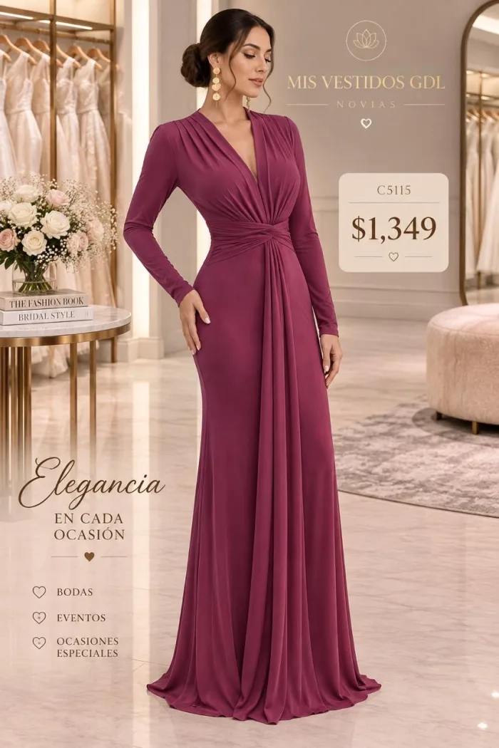 VESTIDO MANGA LARGA CON DRAPEADO EN CINTURA