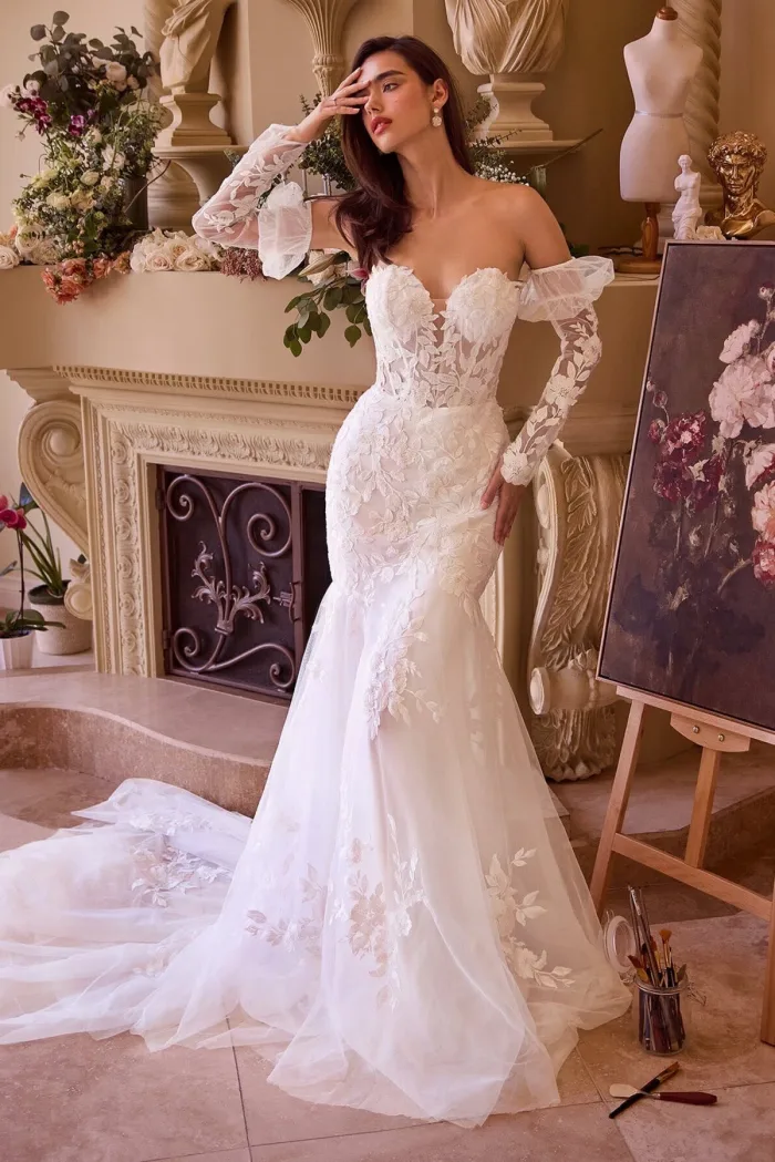 VESTIDO NOVIA SIRENA CON CUADA STRAPLE MANGA DESMONTABLE MOD. WL033