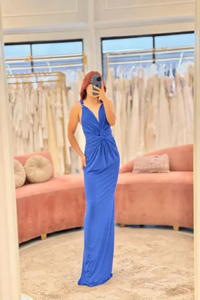 VESTIDO FIESTA LICRA EN AZUL REY NUDO