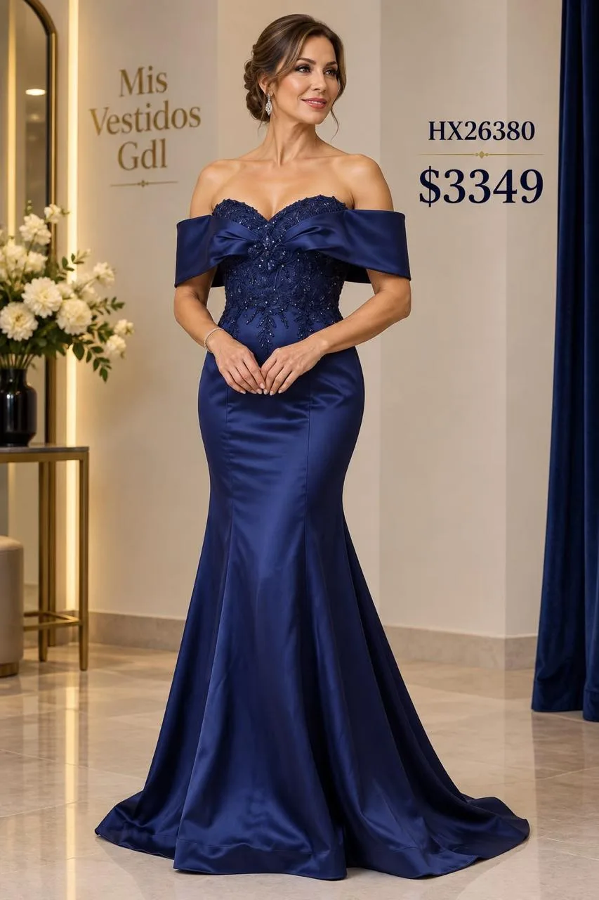 VESTIDO AZUL CORTE SIRENA HX26380