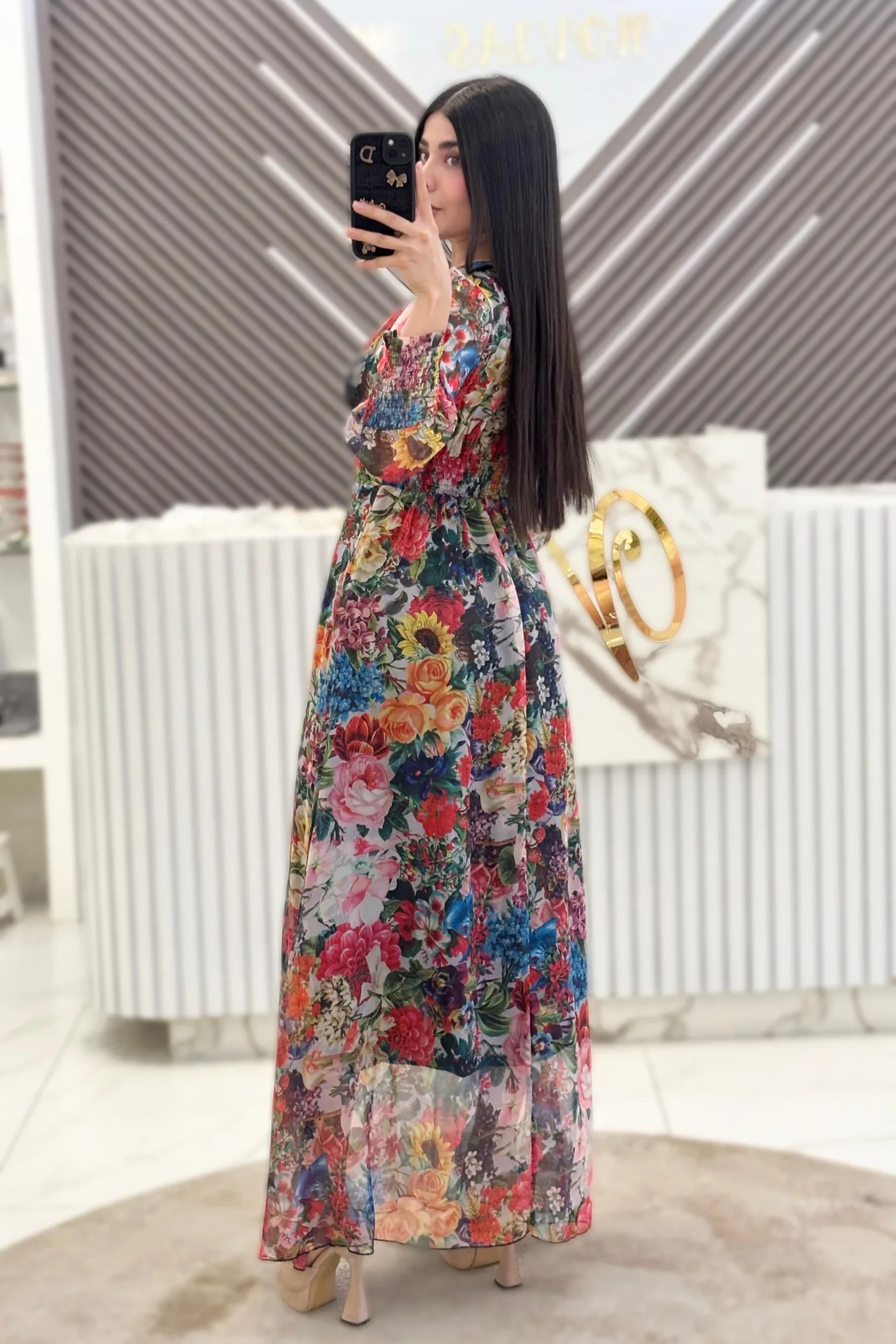 VESTIDO MIDI FLOREADO CON MANGAS, vista 3