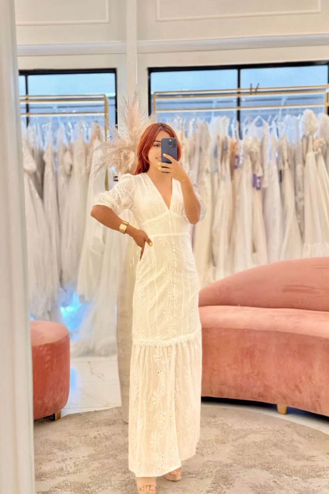 VESTIDO MIDI BLANCO MANGA CORTA