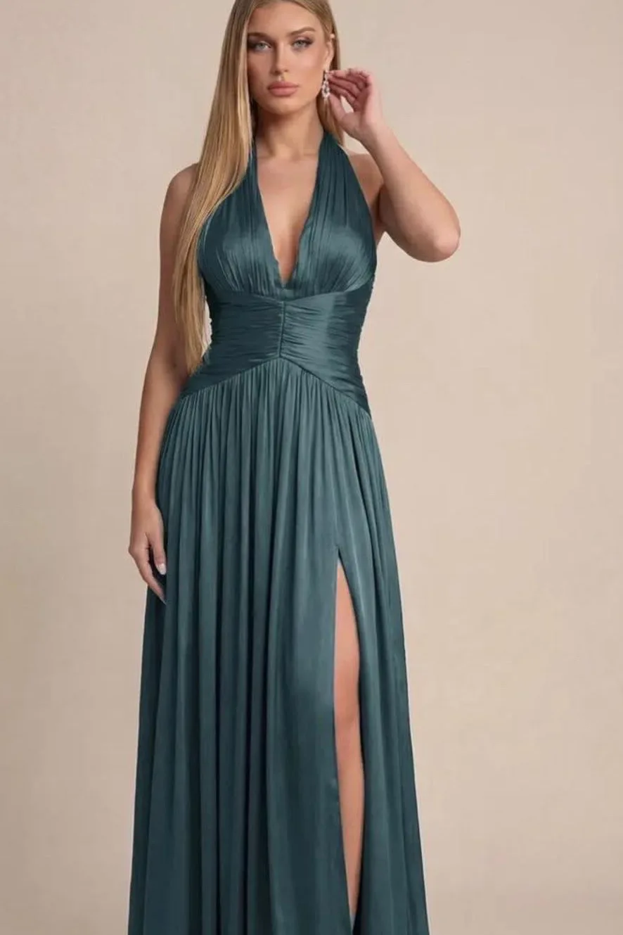 VESTIDO COLOR TEAL HALTER