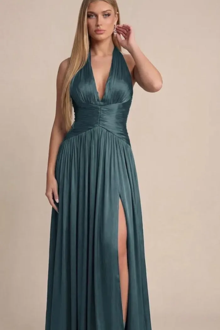 VESTIDO COLOR TEAL HALTER