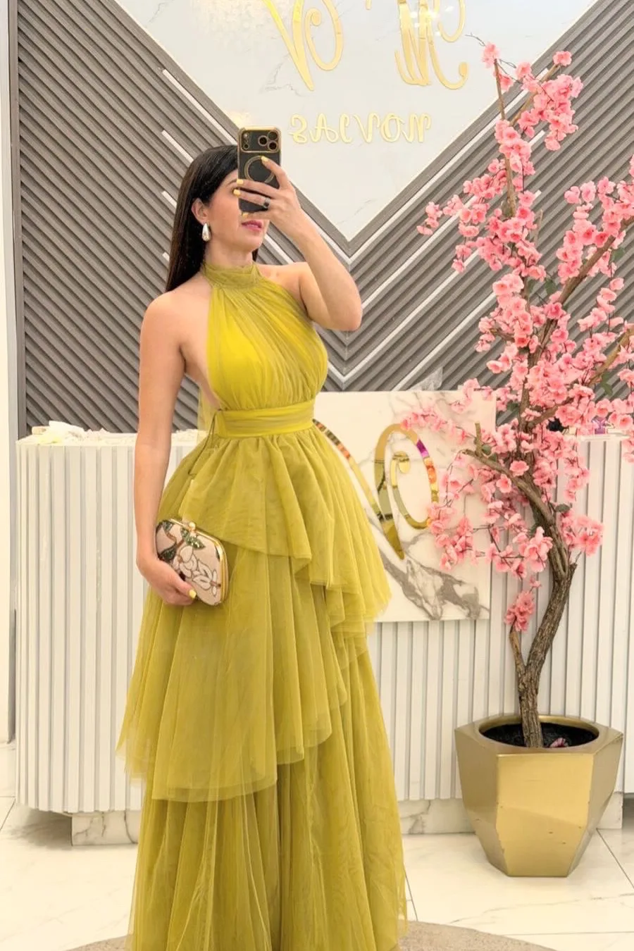 VESTIDO VERDE DE TUL CON ESCOTE EN ESPALDA, vista 2