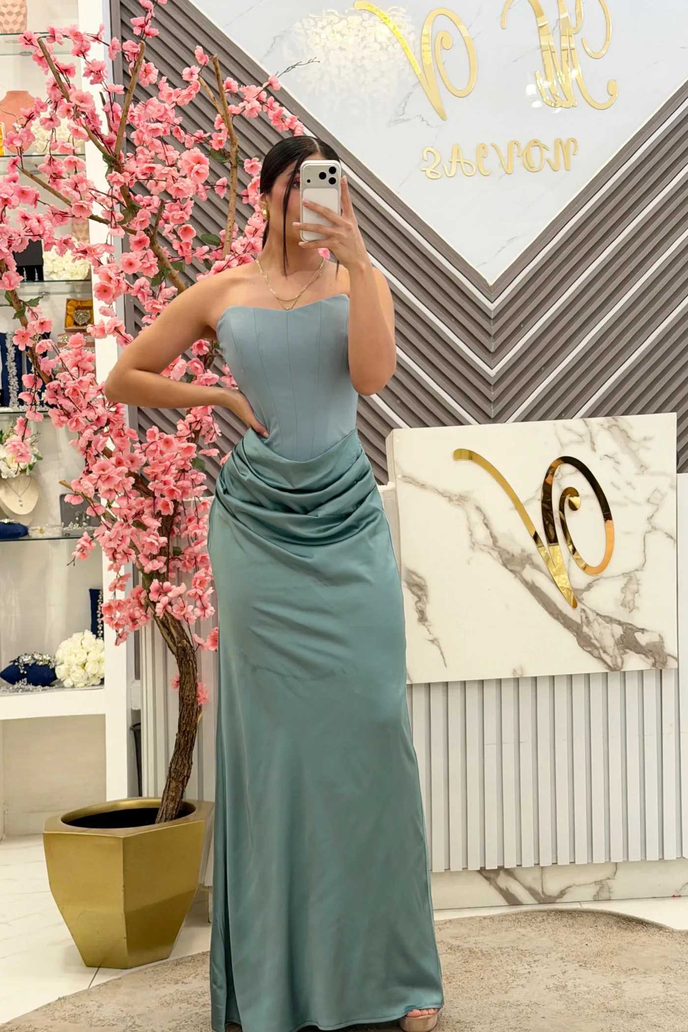 VESTIDO VERDE, STRAPLE