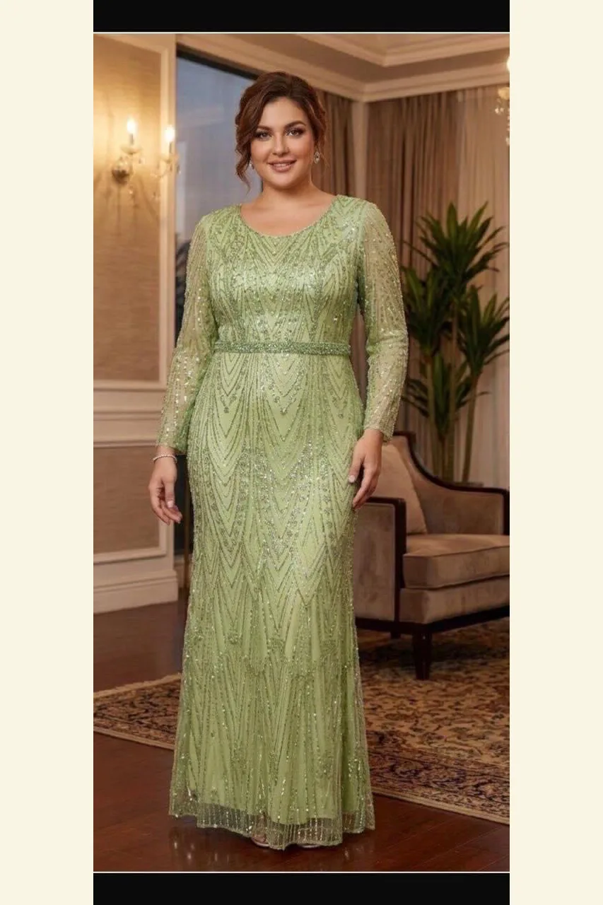 VESTIDO VERDE SAGE CON MANGAS EN TALLA EXTRA