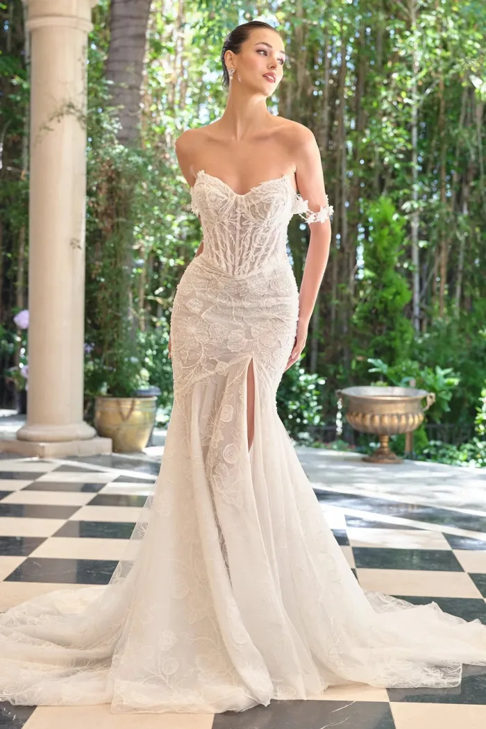 Vestido de novia marfil con encaje WL099