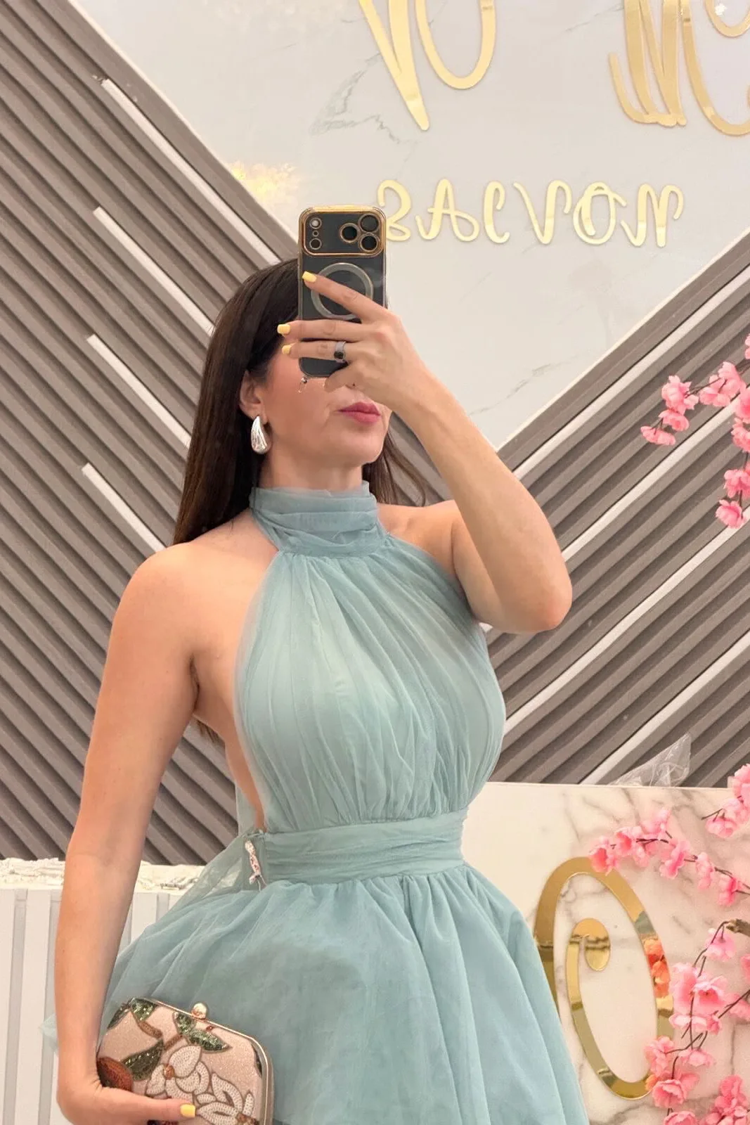 VESTIDO COLOR VERDE DE TUL, HALTER, vista 2