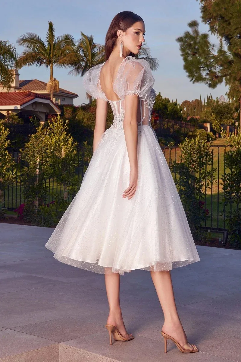 Vestido de novia corto con manguita En Tul CD0187W, vista 2