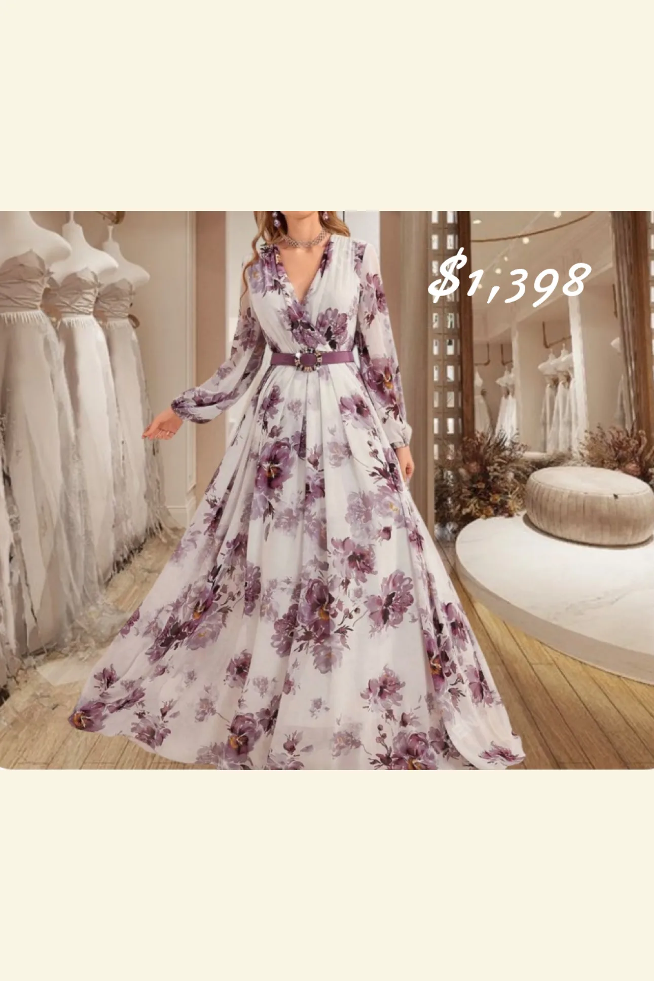 Maxi, Vestido con Flores con Blanco y Lila
