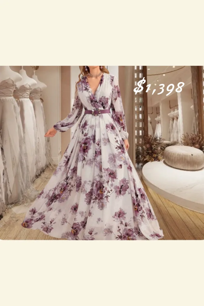 Maxi, Vestido con Flores con Blanco y Lila