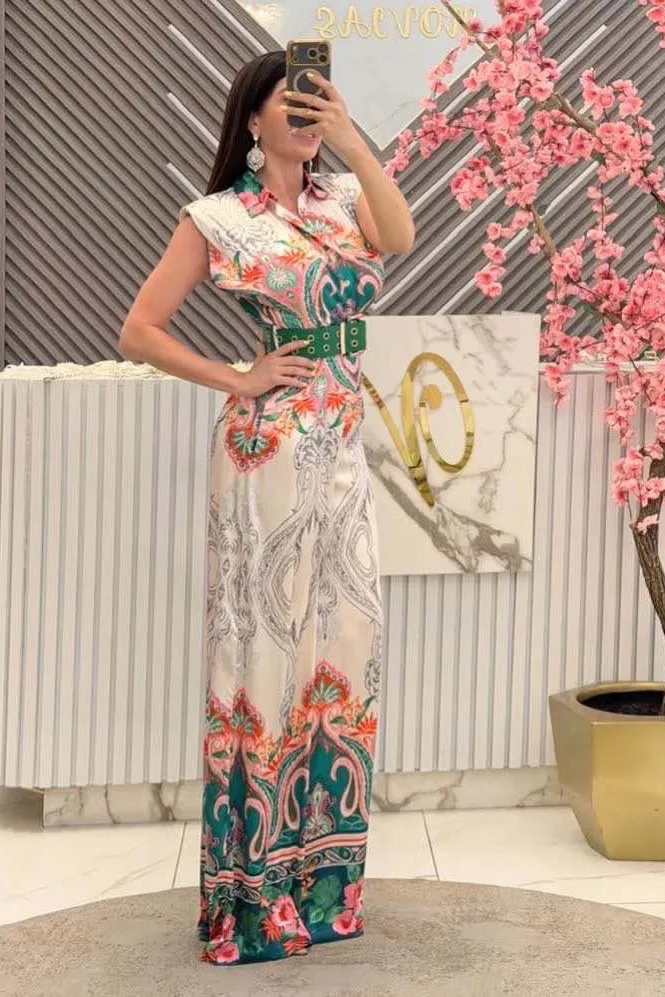 PALAZZO NUDE CON VERDE Y FAJO