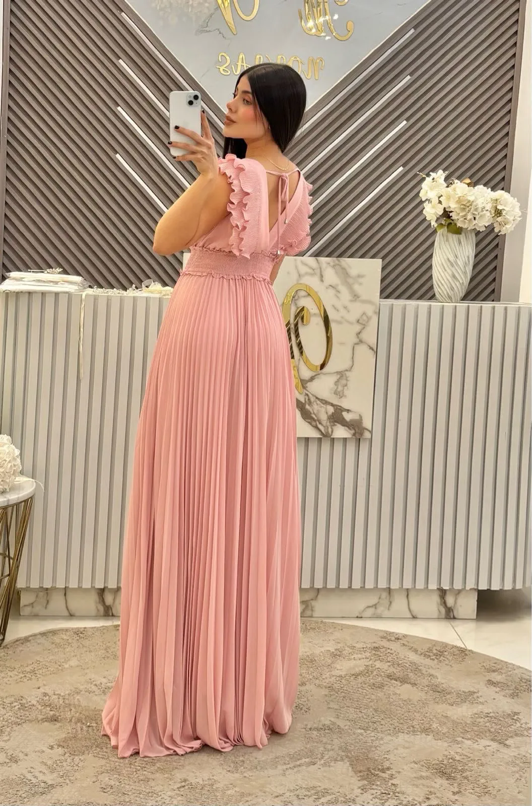 VESTIDOS COLOR ROSA MAXY PLISADO ESCOTE EN V, vista 2