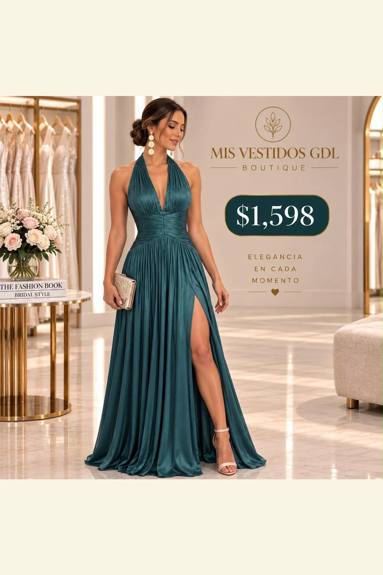 VESTIDO HALTER ABIERTA EN PIERNA